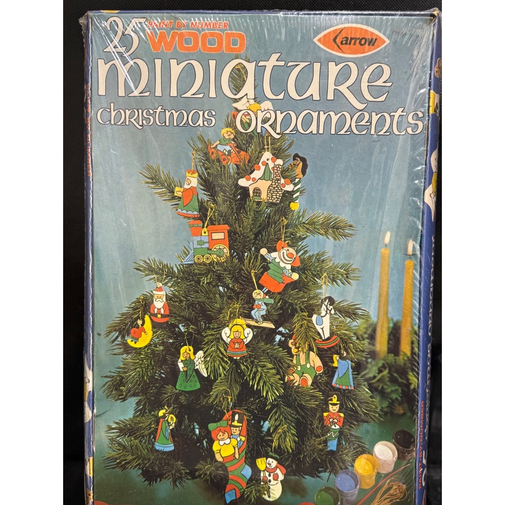 Vintage Arrow Paint By Number 25 Wood Miniature‎ Christmas Ornaments Kit New